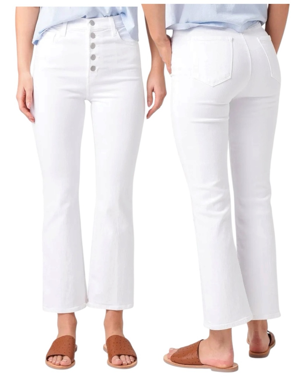 J Brand Lillie High-Rise Stretchy Button Fly Cropped Flare Jeans Blanc White 25